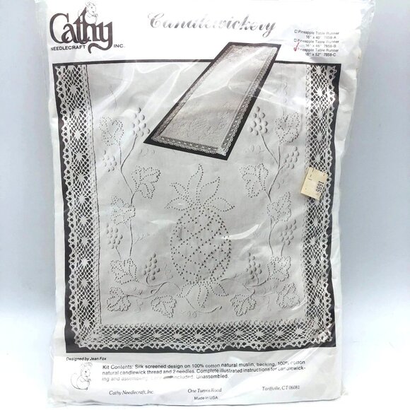 Vtg New Cathy Needlecraft Candlewickery Pineapple Table Runner Kit 16x52 Sealed - Picture 1 of 8